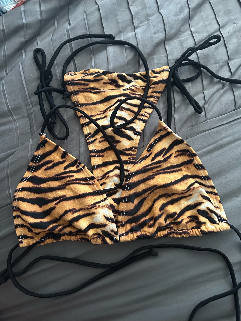 NWOT Tiger Print Triangle Bikini Top - Black Straps